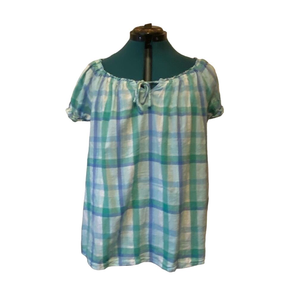 St. John’s Bay Ruffle Neck and Sleeve Short Sleeve Tie Neck Size XL